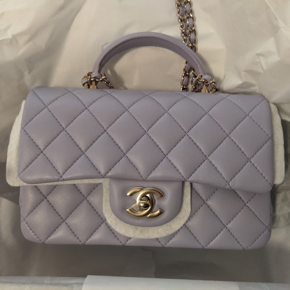 Chanel 21k Lilac Mini Top Handle Flap Bag